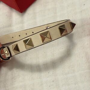 Valentino Rockstud Bracelet Leather Cream  and Gold